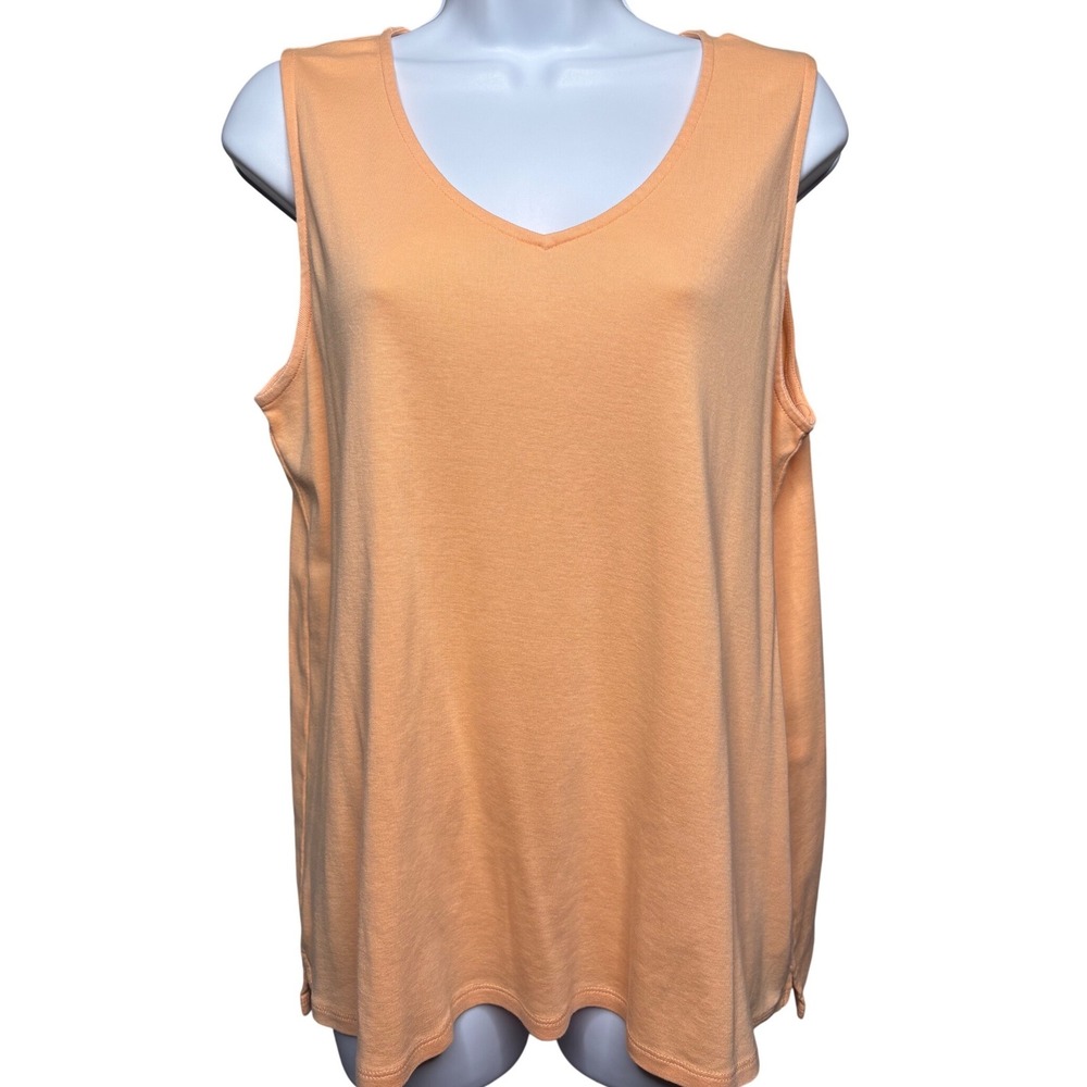 J. JILL Womens Peach Pima Cotton V-Neck Sleeveless Tank Sz M Minimalist Layering